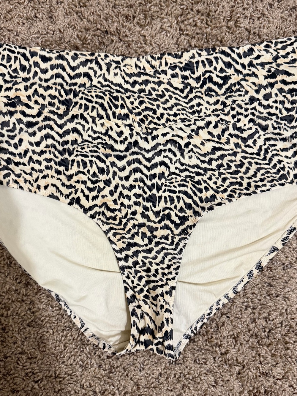aerie Black & Cream Animal-Print High-Waist Bikini Bottoms